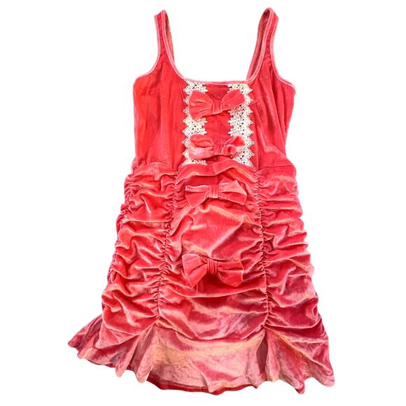 New Coquette Pink Velvet Bow Dress with White Lace - No Size - Medium/Large - Picture 1 of 2